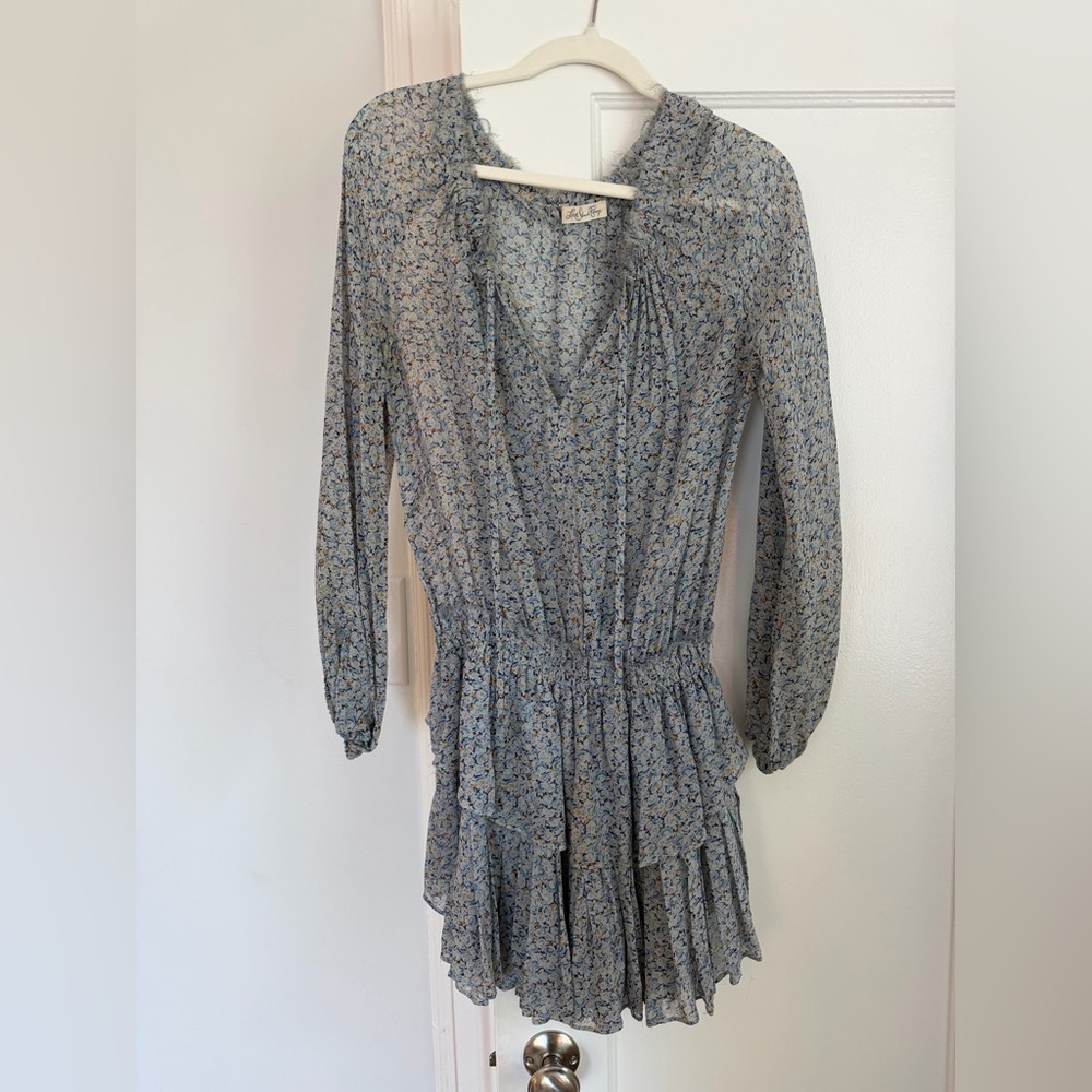 Love Shack Fancy Blue Floral Long-Sleeve Mini Dress